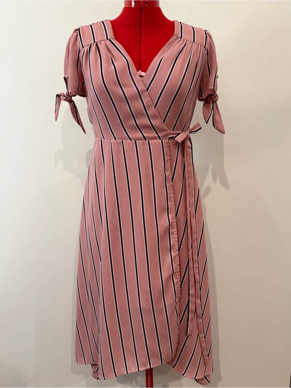 Gianni Bini Pink Striped Wrap Dress with Navy & White Stripes - XS